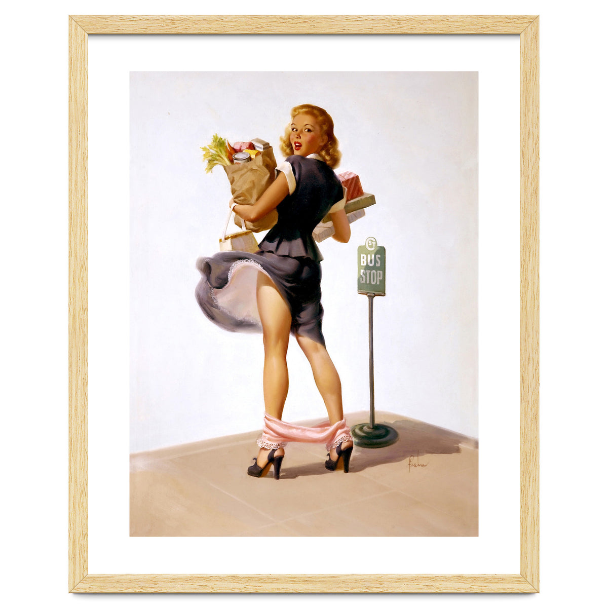 Pinup Sexy Girl Had Funny Accident On A Bus Stop