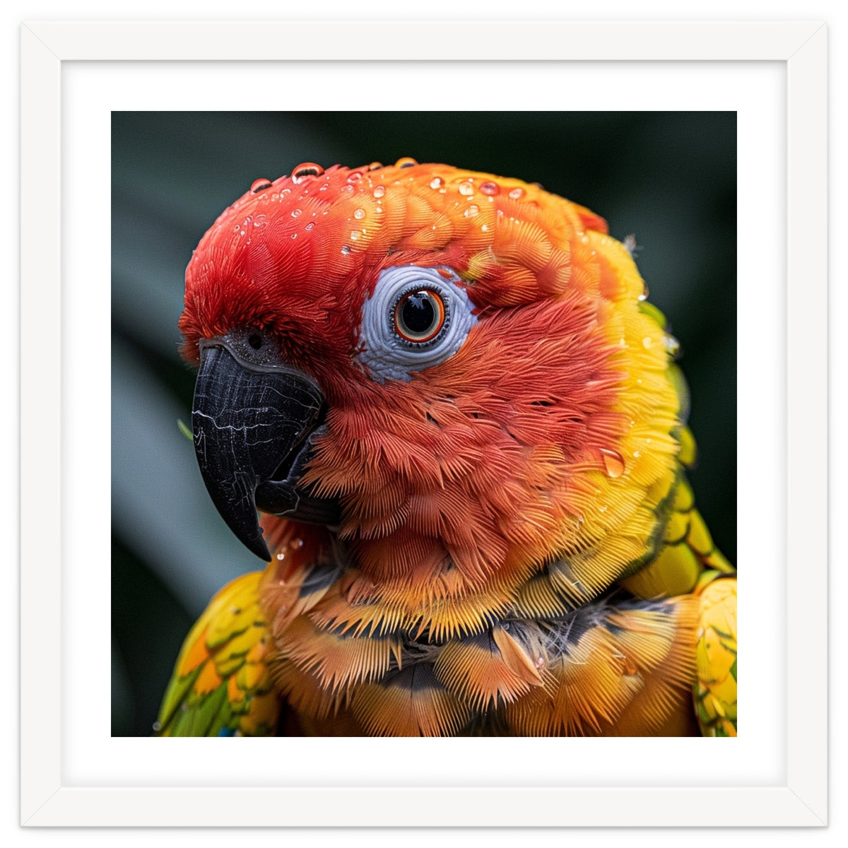 Sun Conure Parrot Bird With Water Droplets