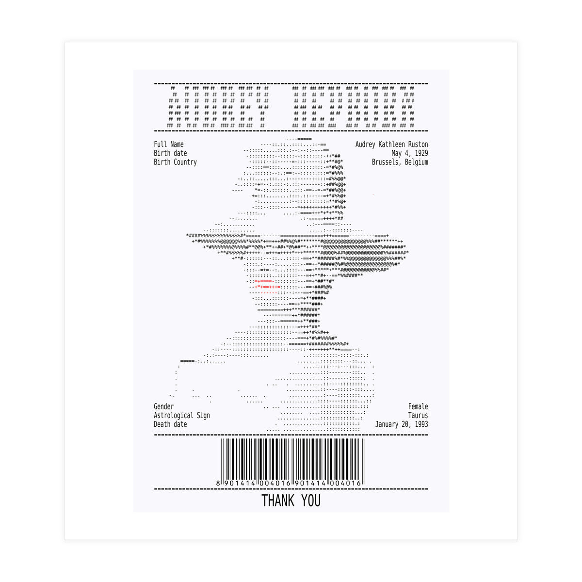 Receipt Art Audrey Hepburn (Print Only)