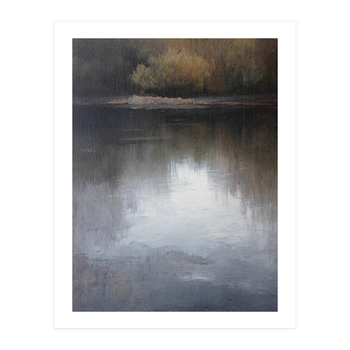 Atmospheric Golden Autumn Forest Reflection Oil Painting (Print Only)