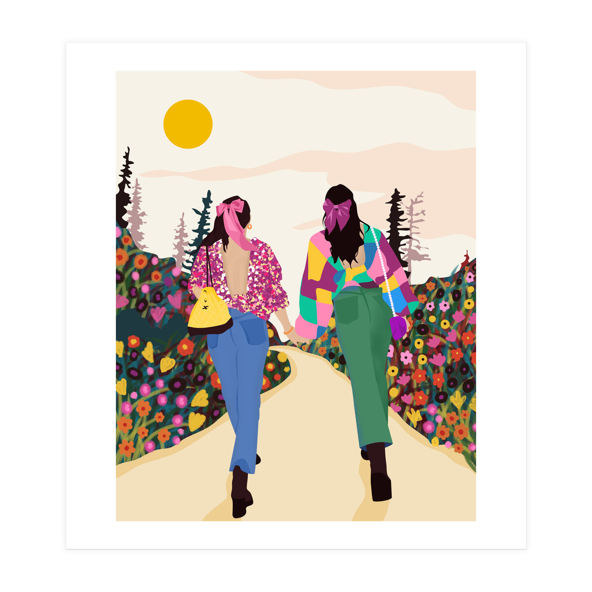 Besties, Best Friends Friendship Fashion, Girl Power Empower Bohemian Travel Companion Soulmates Gift (Print Only)