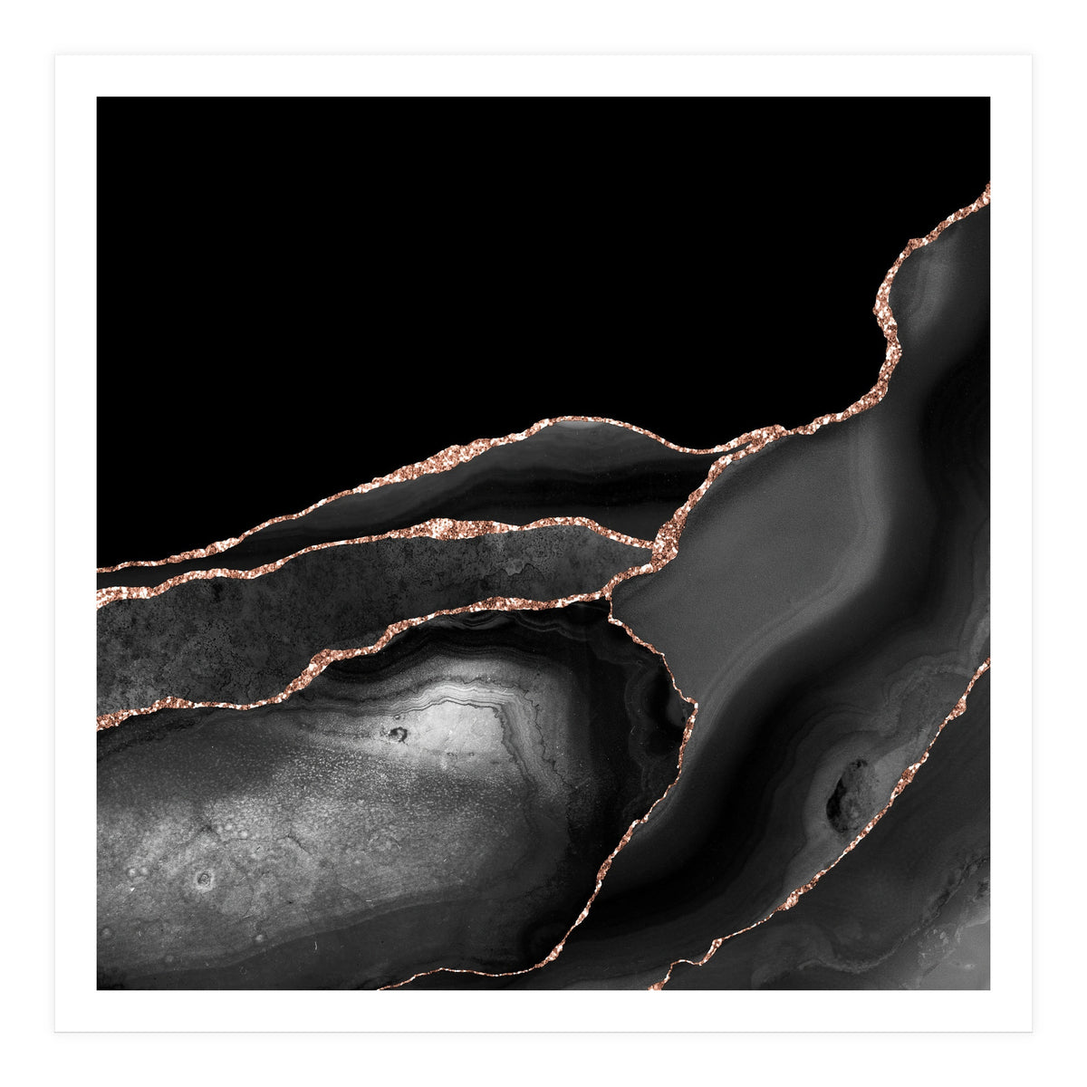 Black & Rose Gold Agate Texture 04  (Print Only)