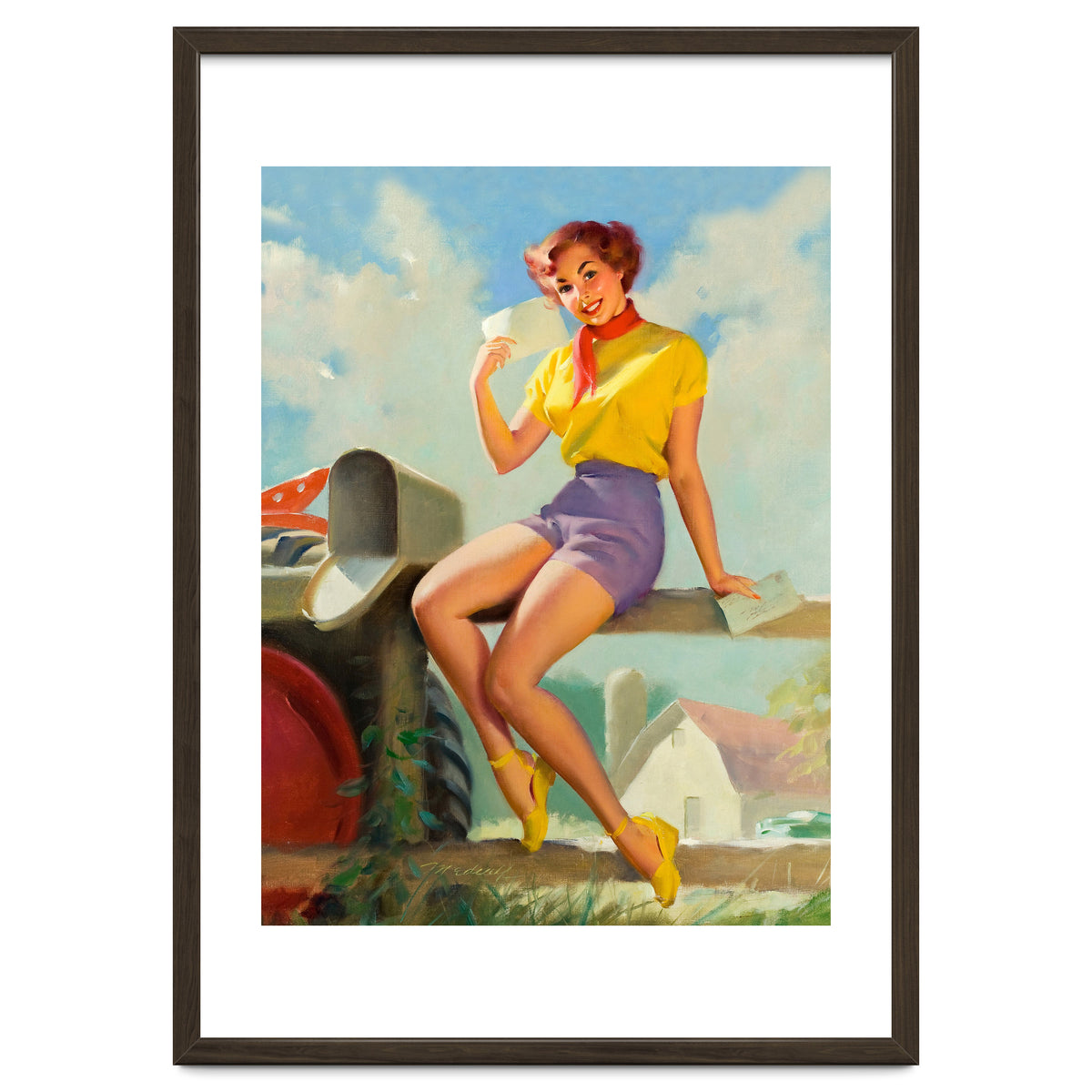 Pinup Girl On A Fence Showing A Love Letter