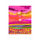 Two Suns, Pink Nature Painting Sky, Maximalist Landscape Pop Of Color Eclectic, Sunrise Sunset Meadow Boho Modern Contemporary (Print Only) thumbnail