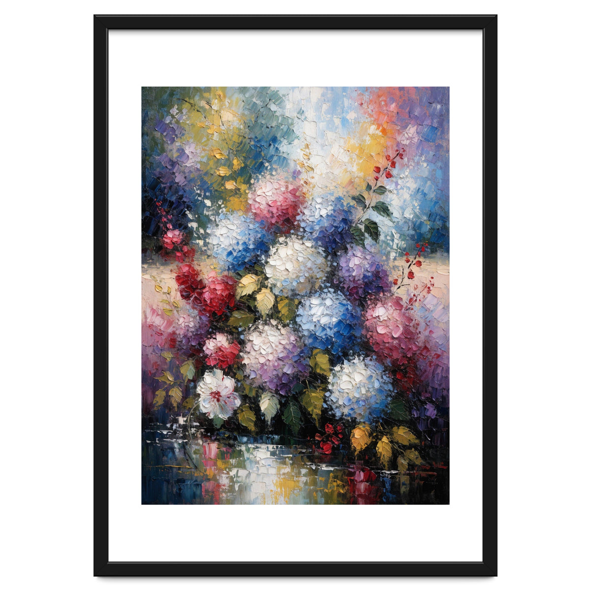 Vibrant Summer Hydrangea Bouquet Heavy Impasto Oil Painting