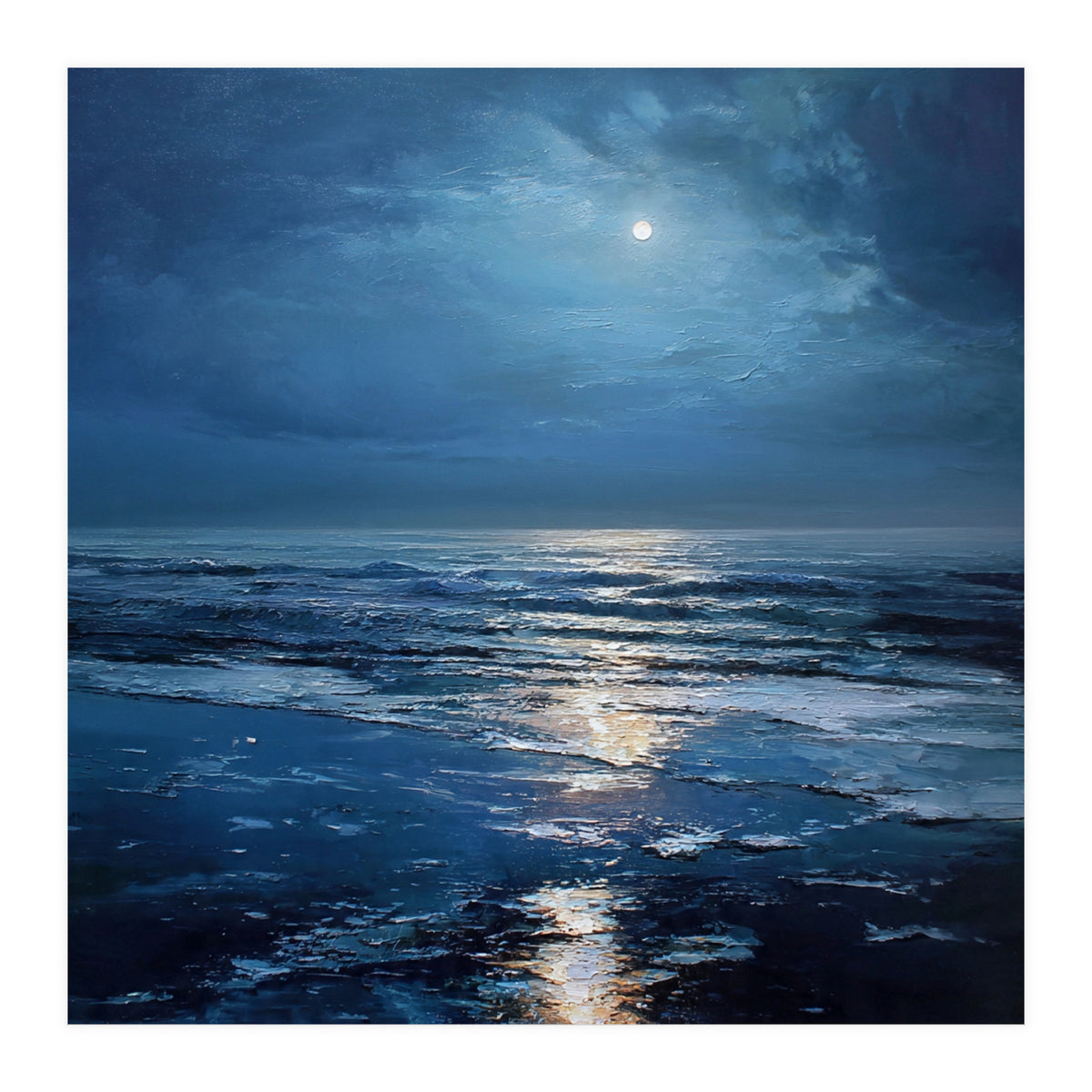 Midnight Blue Moonlit Seascape (Print Only)