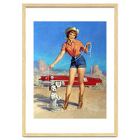 Pinup Cowgirl Showing A New Dog Trick
