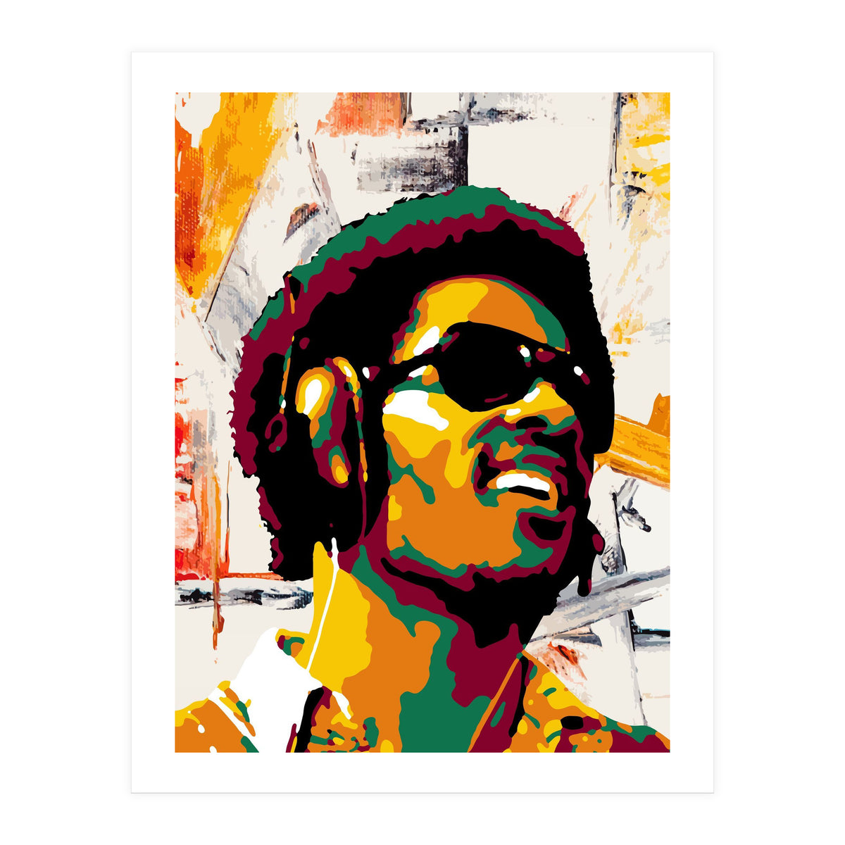 Stevie Wonder Colorful Abstract Retro Art (Print Only)