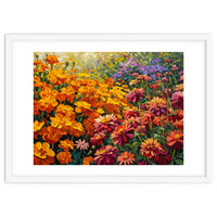 Radiant Summer Zinnia and Marigold Meadow Oil Painting