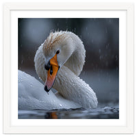 White Swan Bird With Water Droplets In Rain