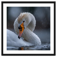 White Swan Bird With Water Droplets In Rain