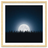 Midnight Serenity: Full Moon Over Forest Silhouettes thumbnail