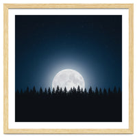 Midnight Serenity: Full Moon Over Forest Silhouettes