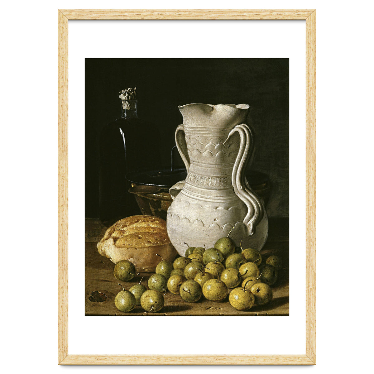 Luis Egidio Meléndez: 'Still Life with Small Pears, Bread, White Pitcher, Glass Bottle, and.., 1760.