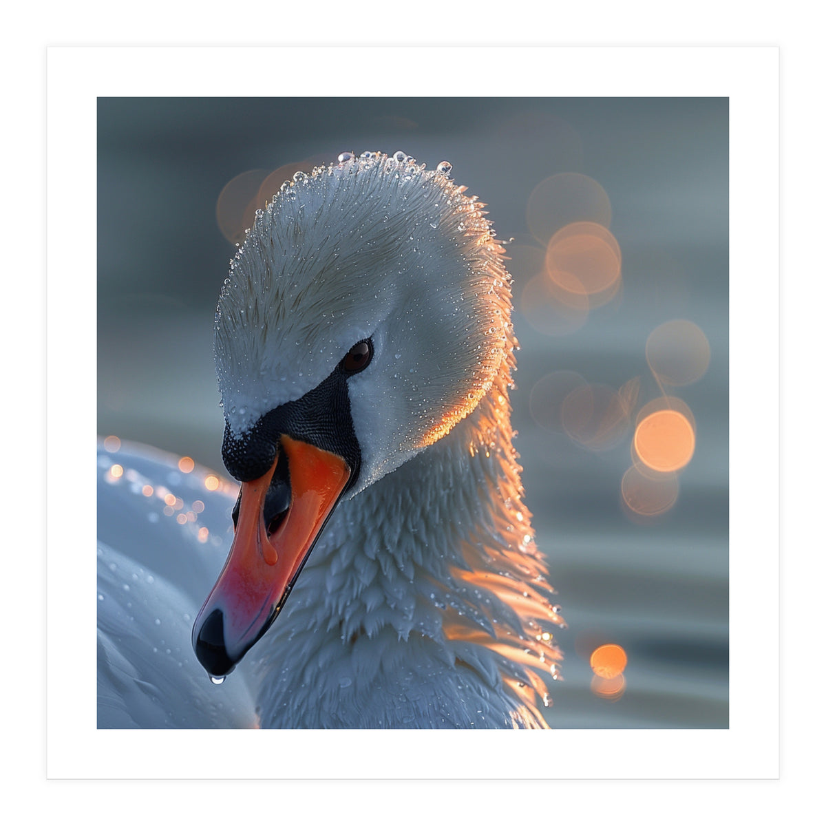 Close Up Of A Swan With Water Droplets (Print Only)