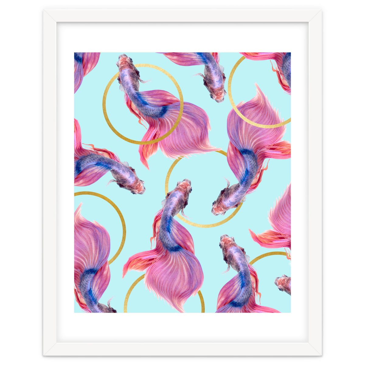 HullaHoops, Eclectic Colorful Fish Graphic Design, Animals Gold Rings Surrealism Quirky