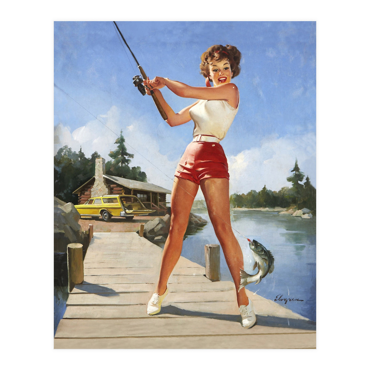 Pinup Fishing Girl With Her Catch (Print Only)