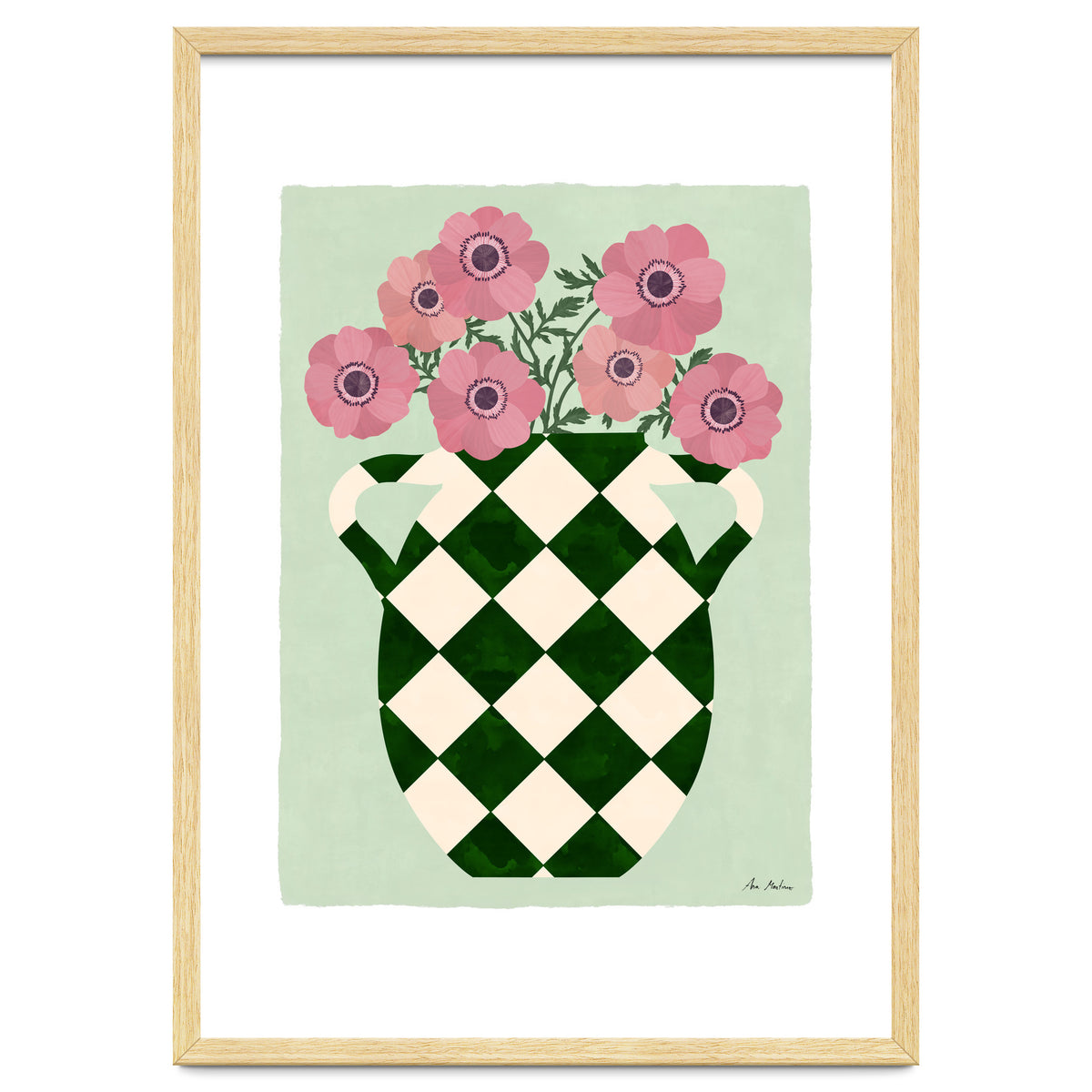 Checkered vase with anemones