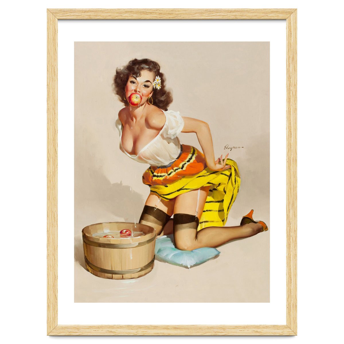 Pinup Girl Bobbing For Apples