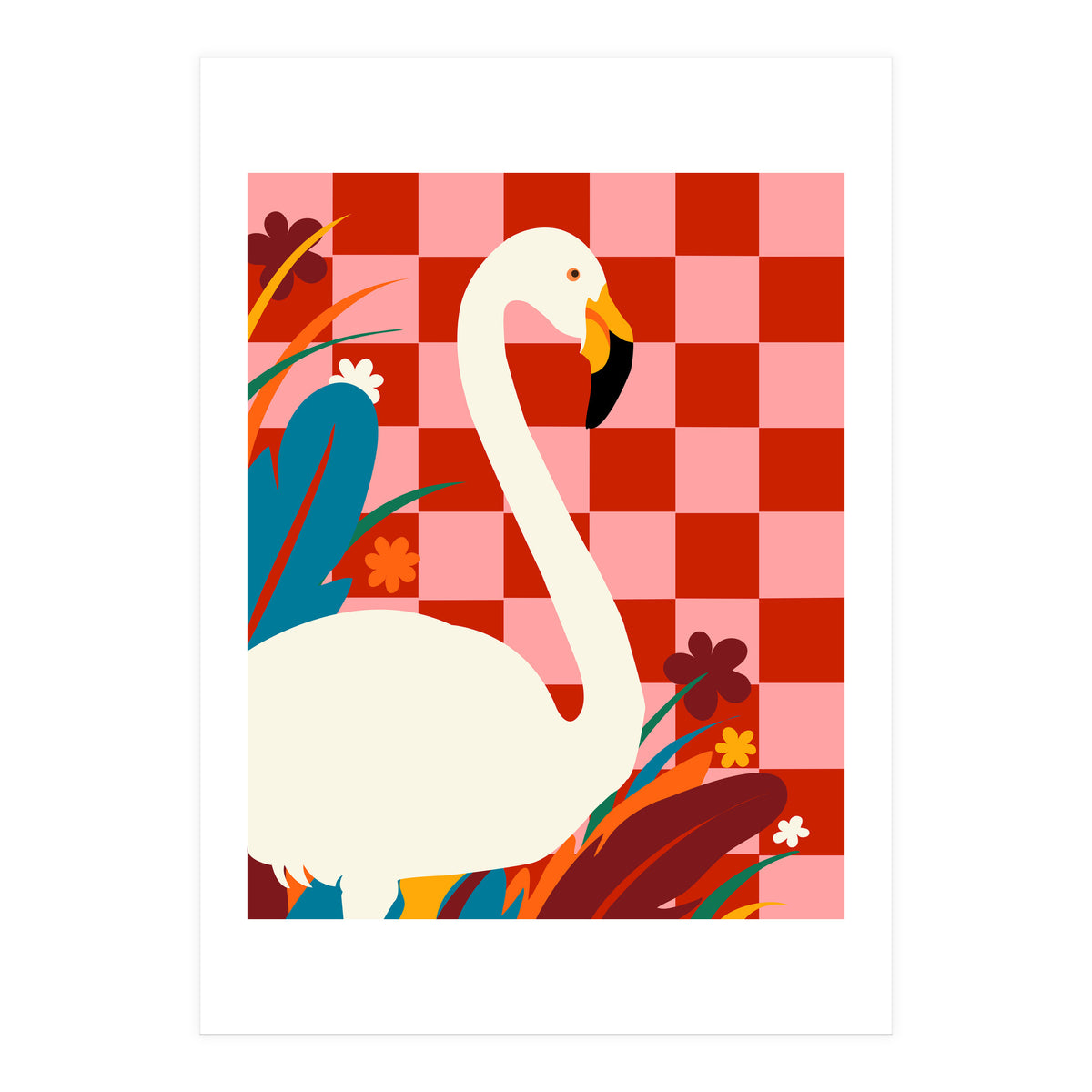 Checkers & The Great Egret, Wildlife Animals Maximalist Eclectic, Bold Heron Botanical Nature Jungle Bohemian (Print Only)