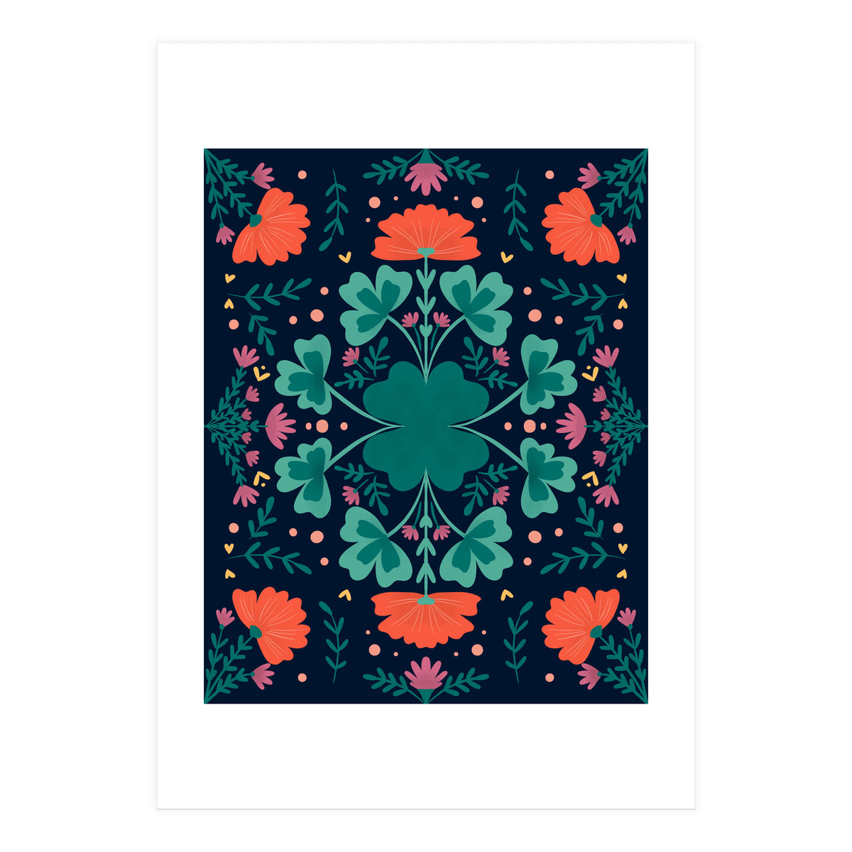 Clovers And Flowers Teal and Orange (Print Only)