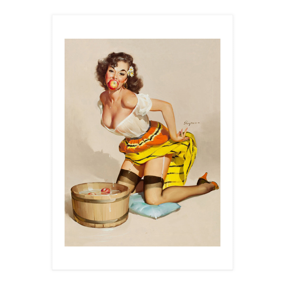 Pinup Girl Bobbing For Apples (Print Only)