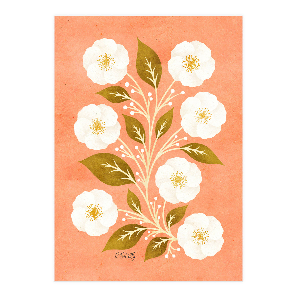 Peach, Ochre And Ivory Floral (Print Only)