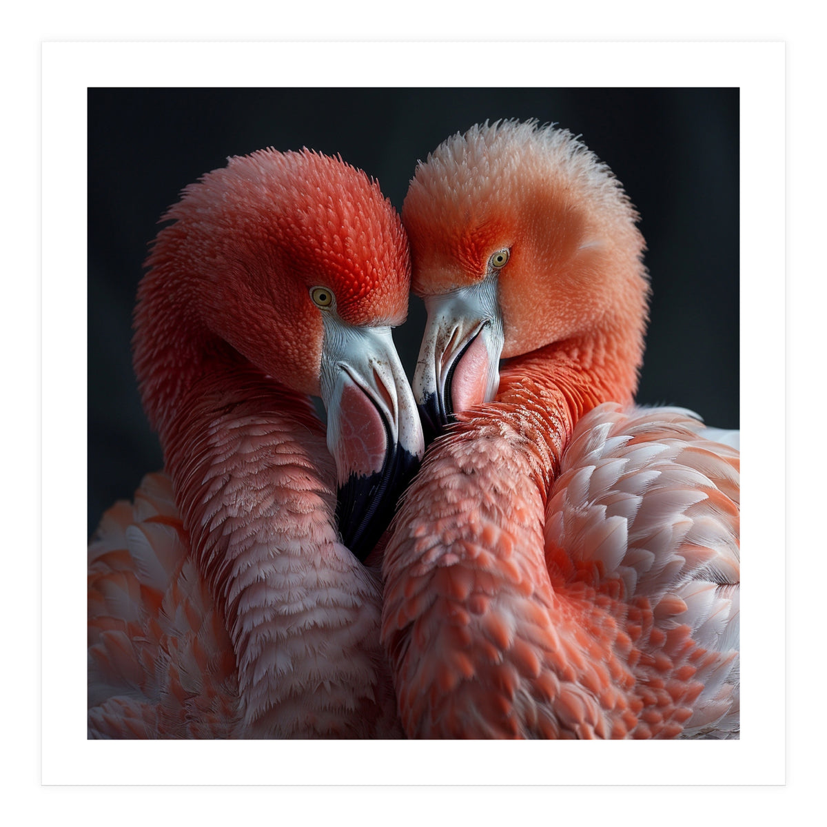 Two Flamingos Together Showing Affection (Print Only)