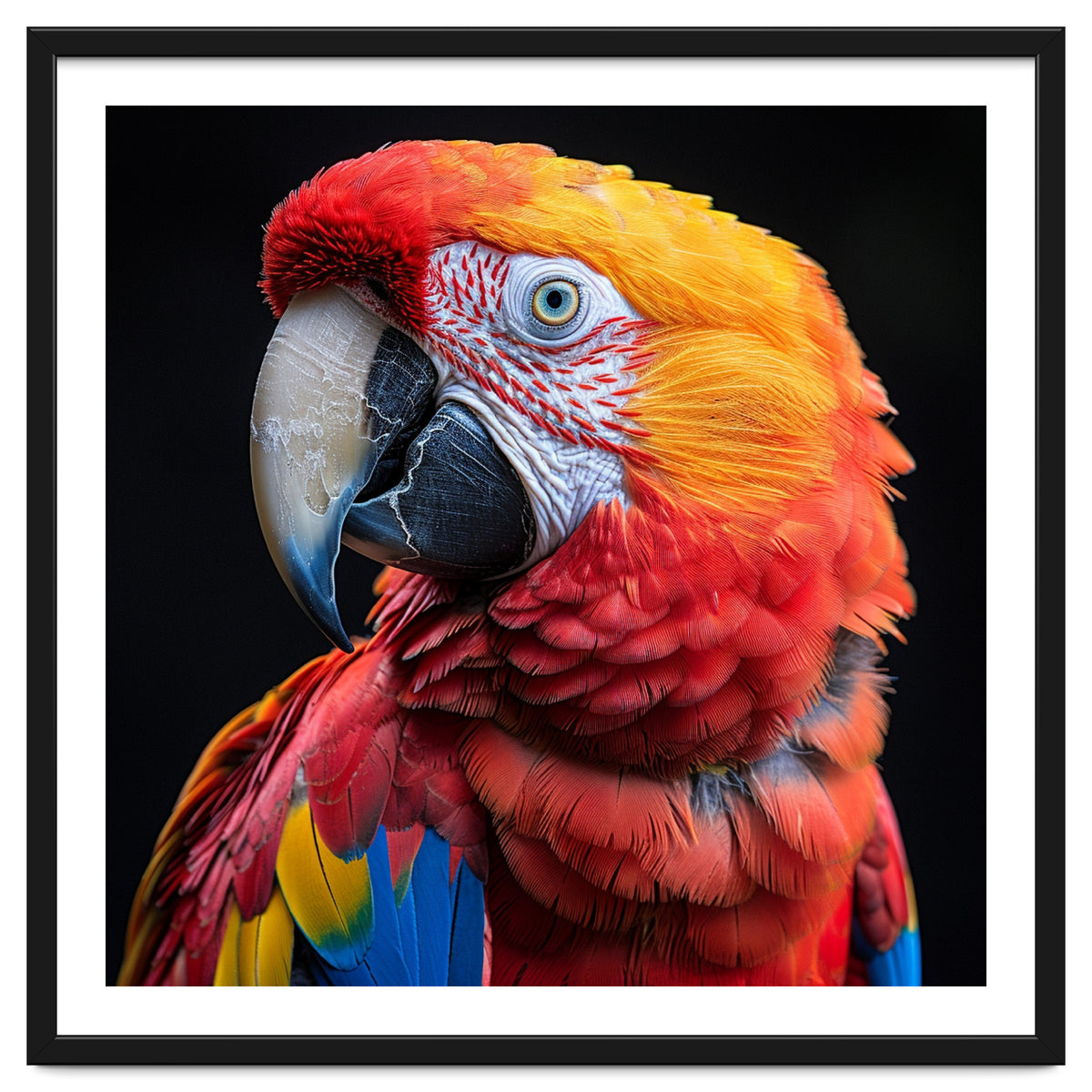 Scarlet Macaw Parrot Close Up Portrait Vivid Colors