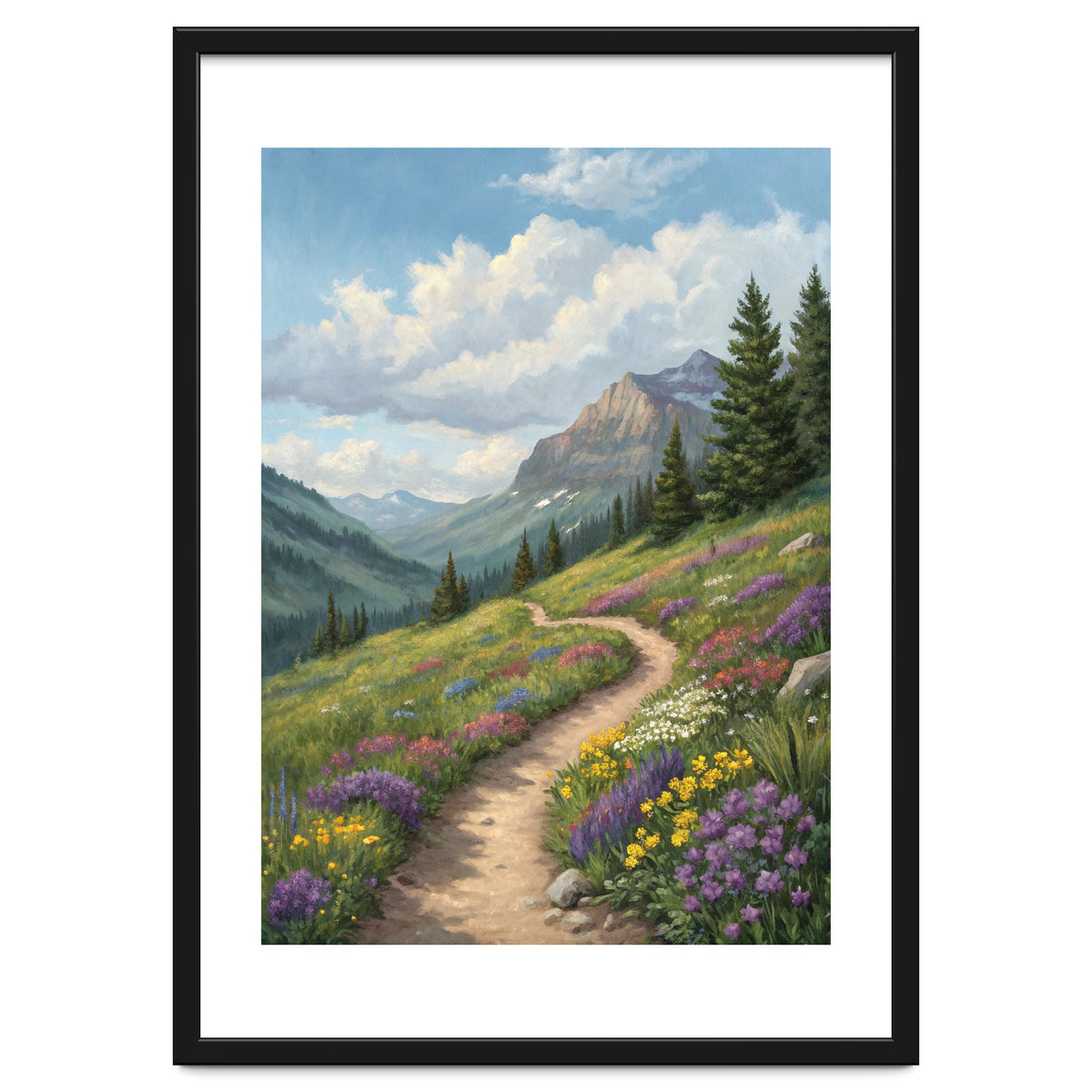 Serene Alpine Path Through Summer Wildflowers