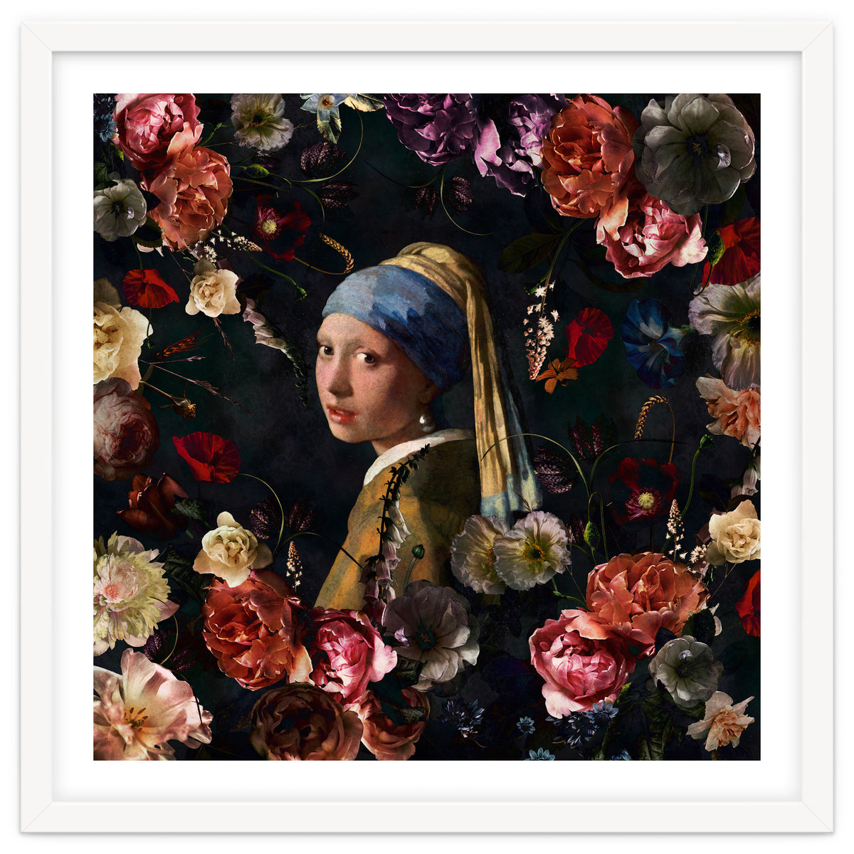 Girl With Pearl Earring And Flowers