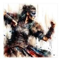 Viking Warrior Woman Watercolor Portrait (Print Only)