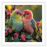 Lovebirds Couple Sitting On A Branch With Berries thumbnail