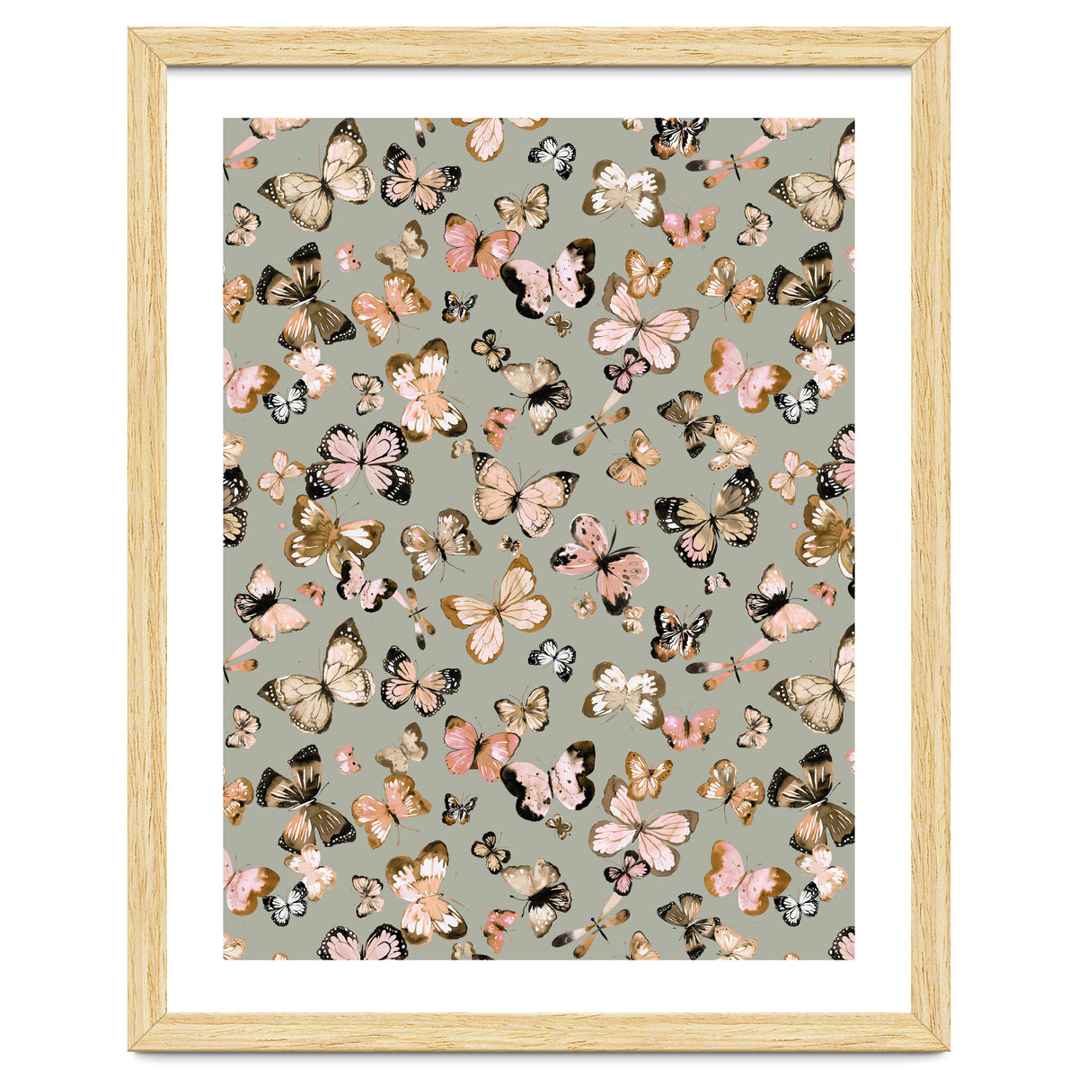 Flying Butterflies Gold Beige