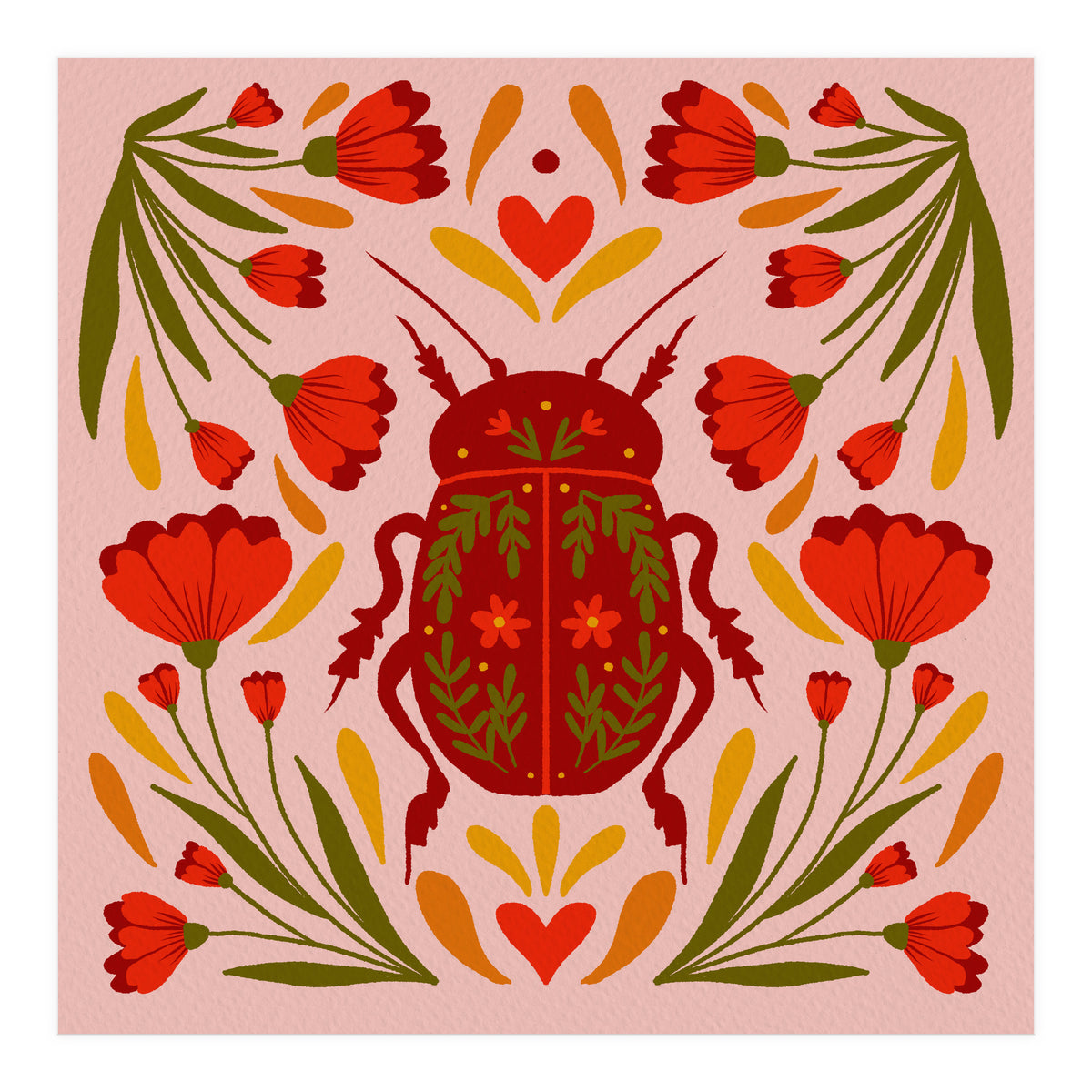 Beetle And Flowers (Print Only)
