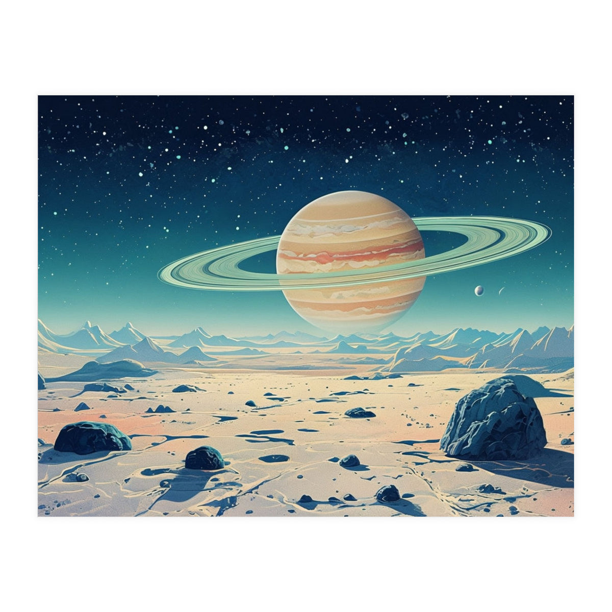 Alien Horizon: Saturn-Inspired Planetary Landscape (Print Only)