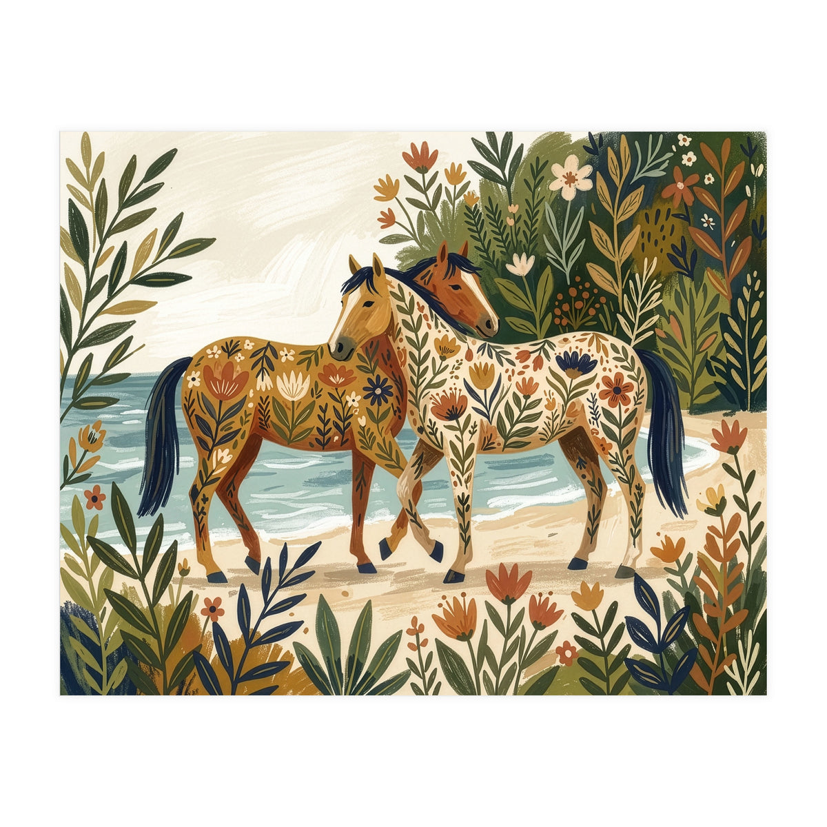Horses In Blooming Paradise (Print Only)