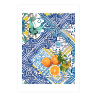 Mediterranean blue tiles, butterflies and citrus fruit (Print Only)