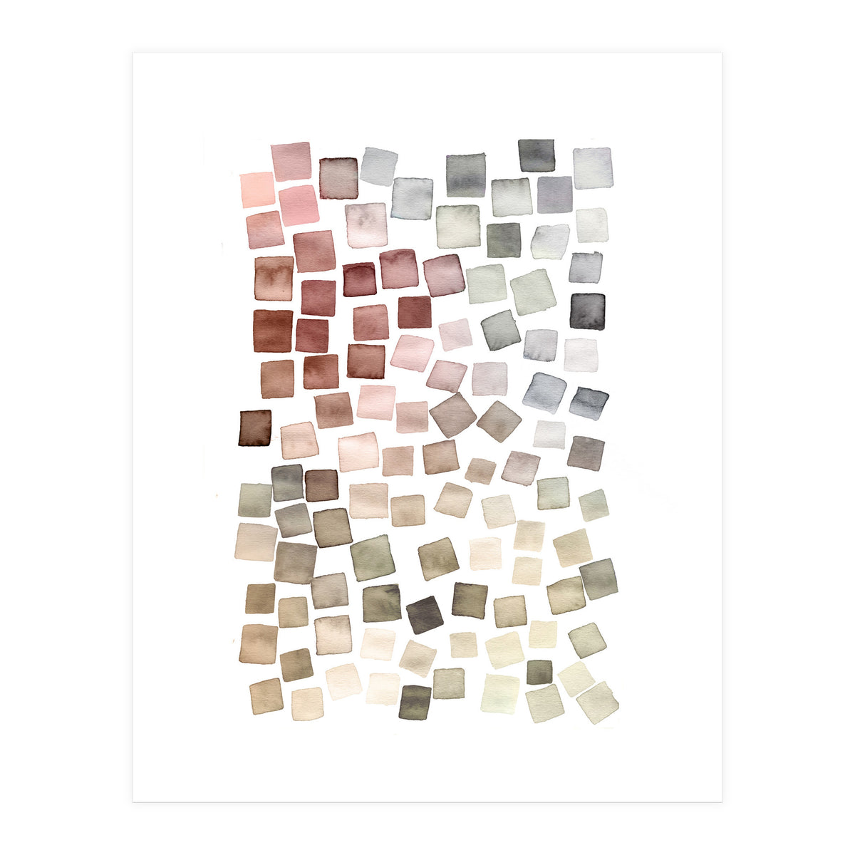 Watercolor Geometric Square Shapes Red (Print Only)