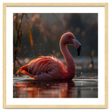 Pink Flamingo Swimming In Sunlight Water thumbnail