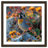 Bird Perched On A Rock With Flowers thumbnail