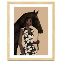 Woman In Bold Print With Black Horse