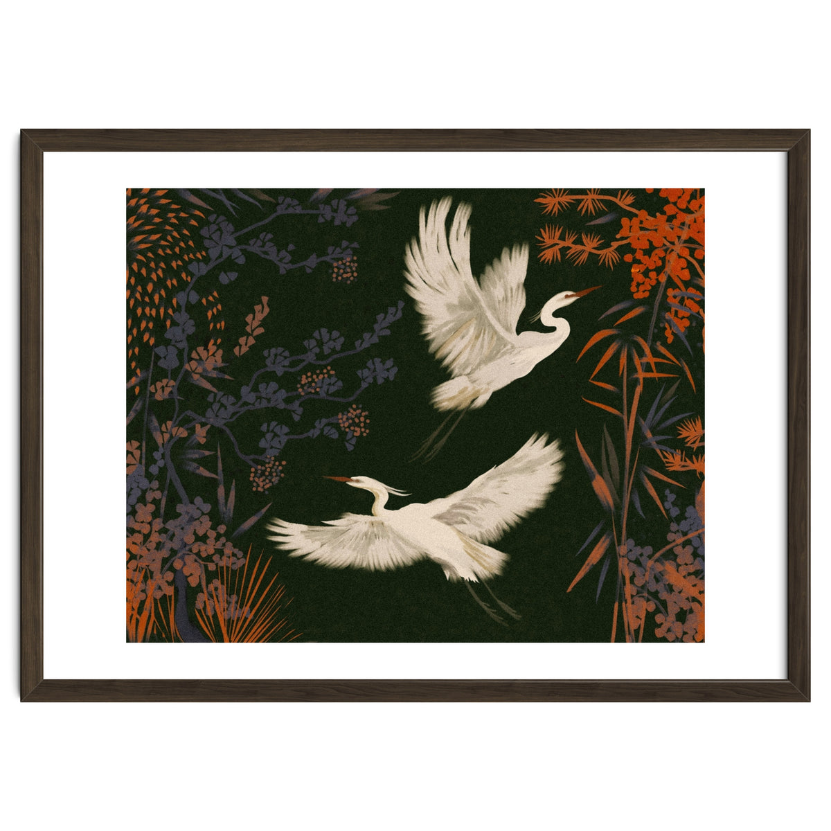 White Herons Flying Asian Art