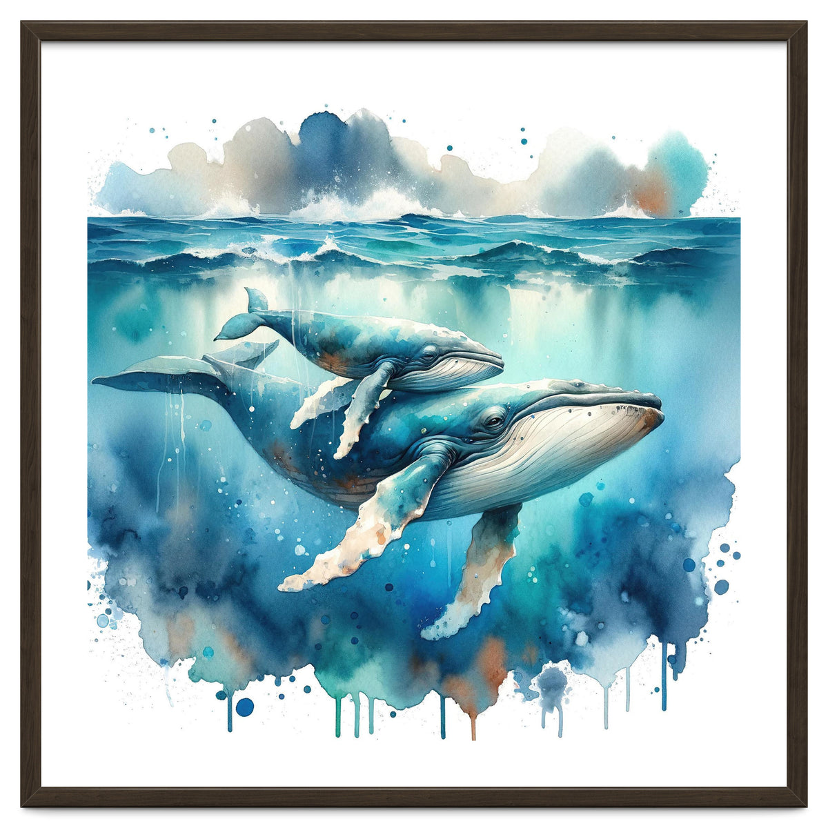 Mother And Calf Whales Watercolor