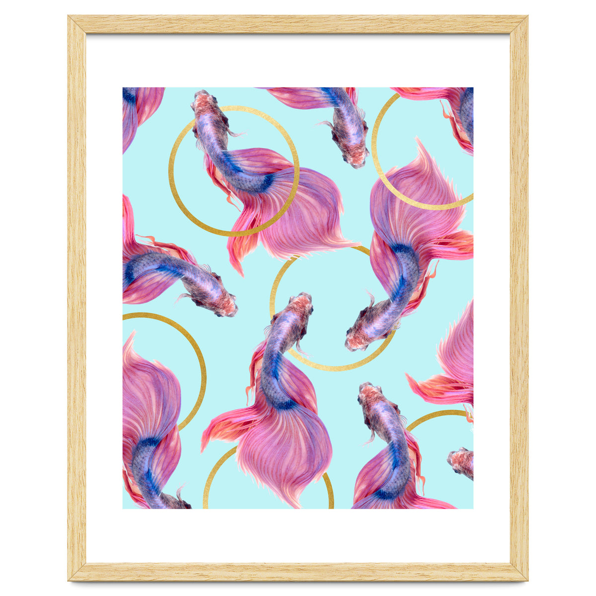 HullaHoops, Eclectic Colorful Fish Graphic Design, Animals Gold Rings Surrealism Quirky