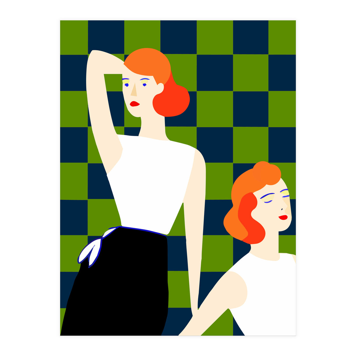 Moods, Checkers Girl Friends Chic Chess, Modern Bohemian Eclectic Woman Girl Boss, Bff Fashion Style (Print Only)