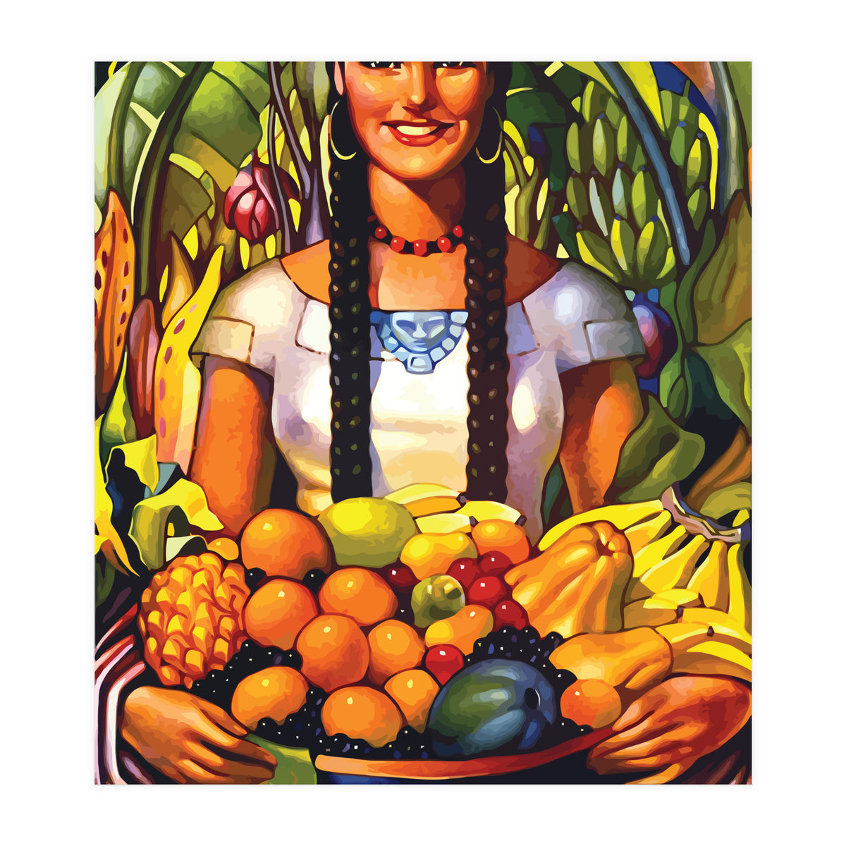 Mexico, Woman With Fruit Basket (Print Only)