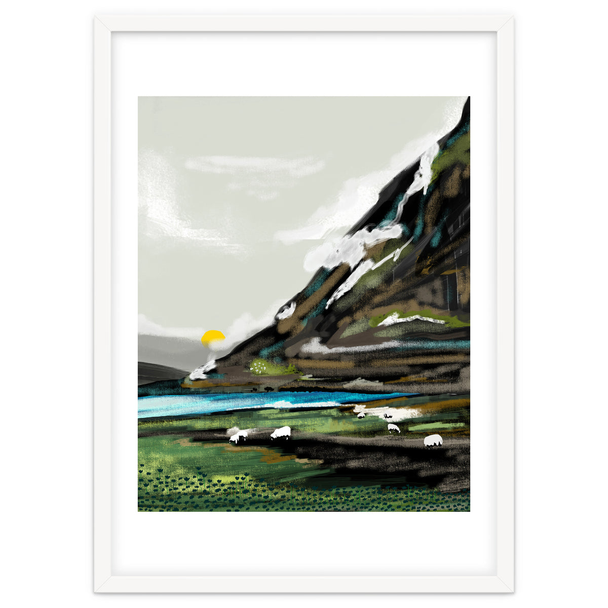 Graze, Cattle Nature Landscape Painting, Mountains Wild Adventure Cows, Animals Grassland Bohemian