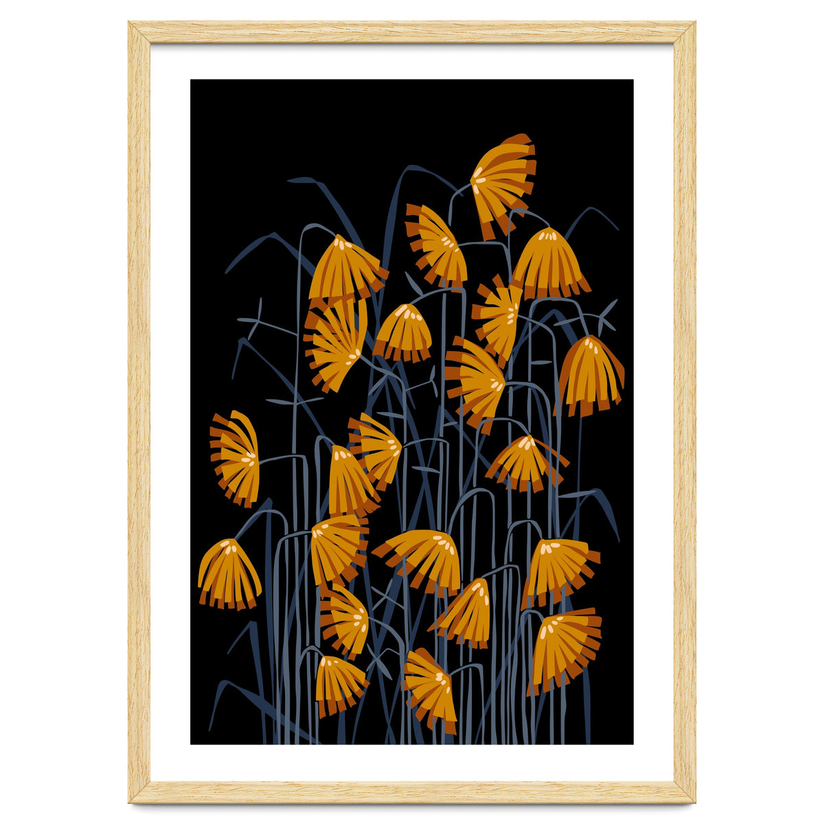 Linocut flower meadow black