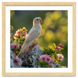 Albino Parrot Perched On A Rock Amongst Flowers thumbnail